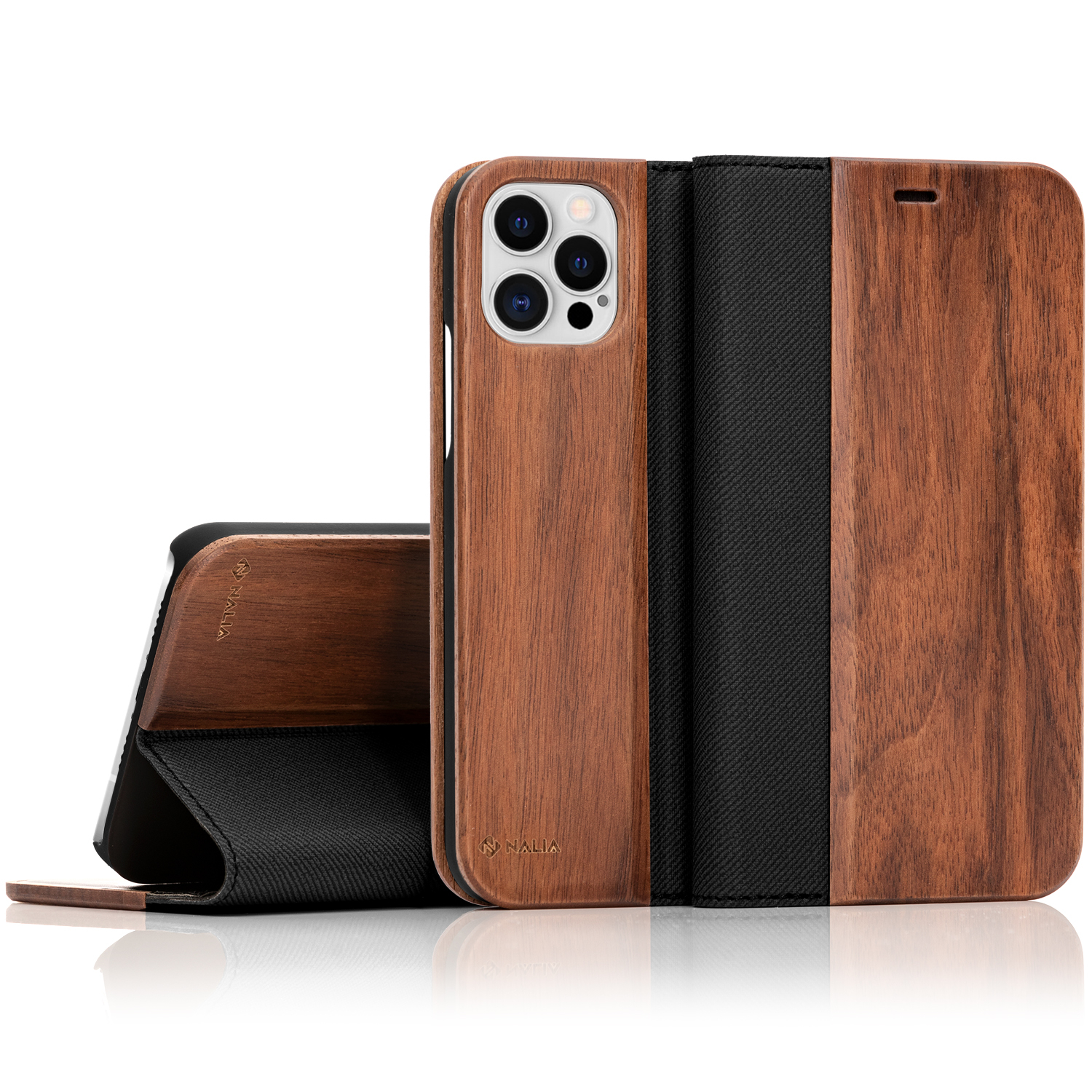 Case Cover, Klapphülle Apple, 12 mit Magnetverschluss, Flip Braun Echt Holz iPhone Flip Max, Pro NALIA