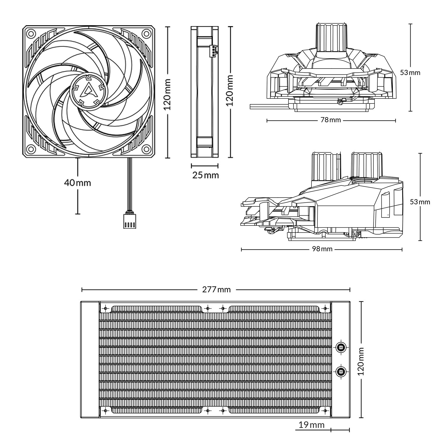 Freezer CPU Wasserkühler Schwartz 240 II Liquid ARCTIC Wasserkühler, -