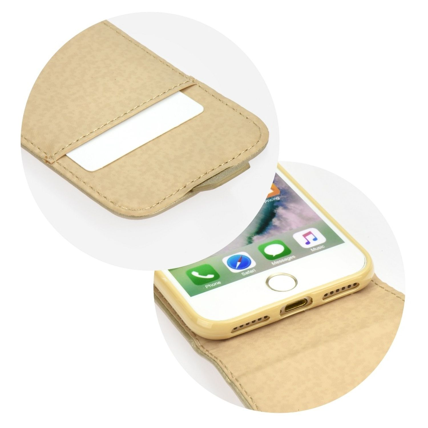 Eine Handyhülle mit einem Telefon darin. Nahaufnahme der Hülle und des Telefons.