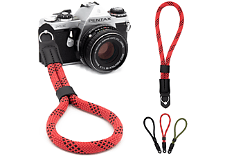LENS-AID Kamera Handschlaufe in Seil-Optik, Kameragurt, Rot/Schwarz