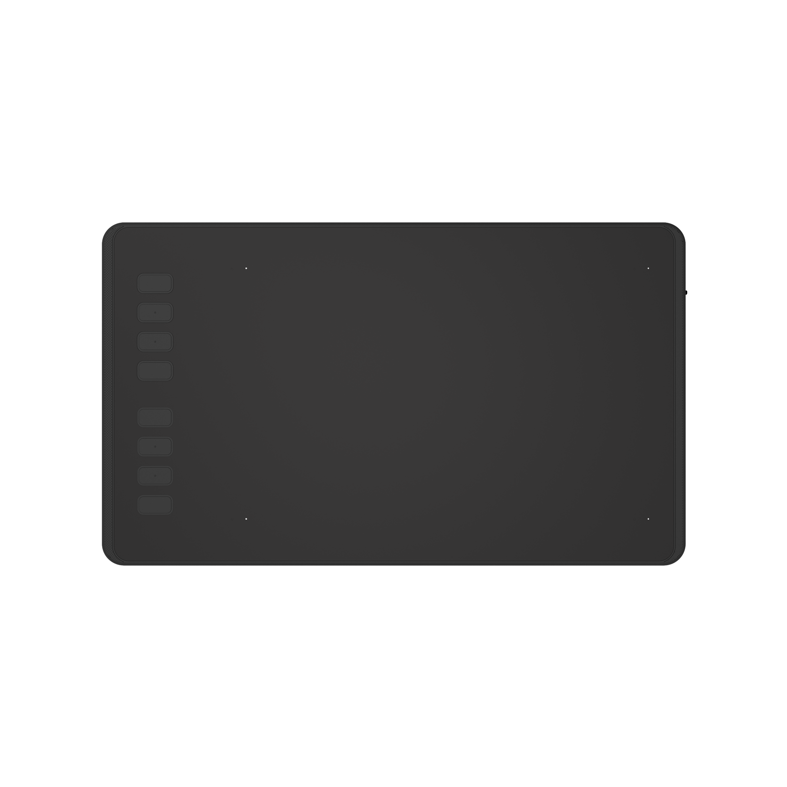 Czarny tablet graficzny z przyciskami z boku, widok z góry.