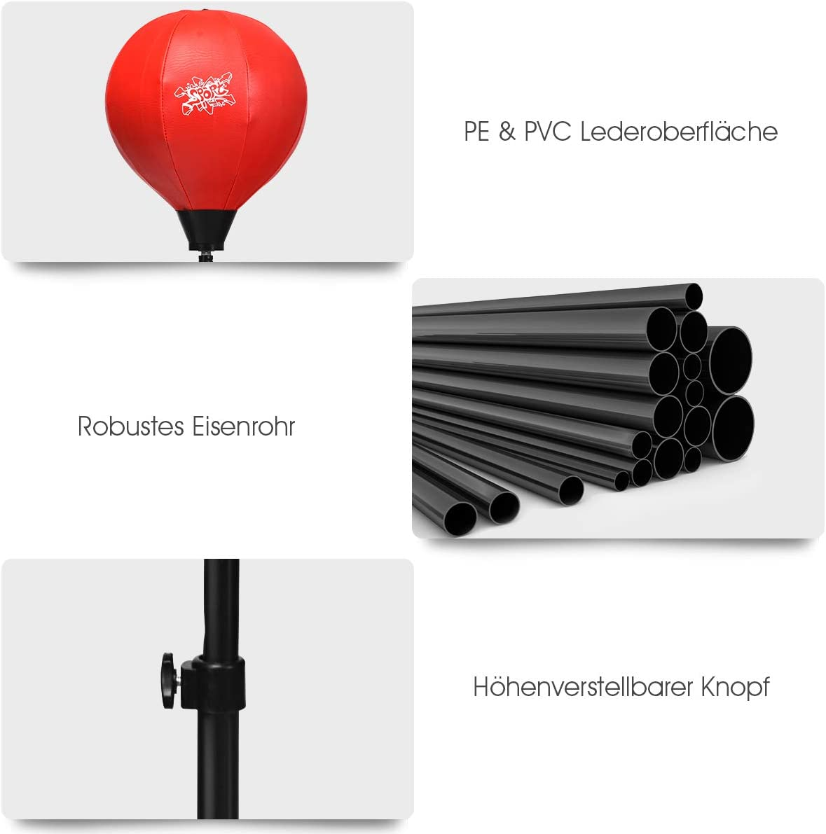 Box-Speedbag, PE & PVC Leder, robustes Eisenrohr, verstellbarer Knopf.