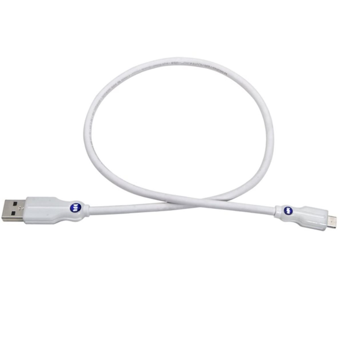 Weißes USB-Kabel mit USB- und Micro-USB-Anschlüssen, aufgewickelt.