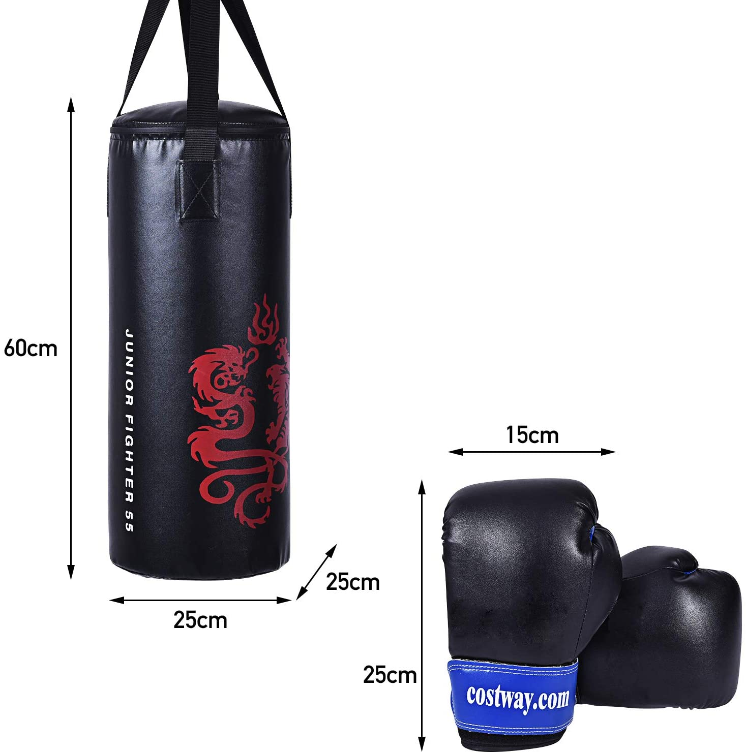 Bag Punching Boxsack-Set, COSTWAY Schwarz, Blau, Weiß Rot,