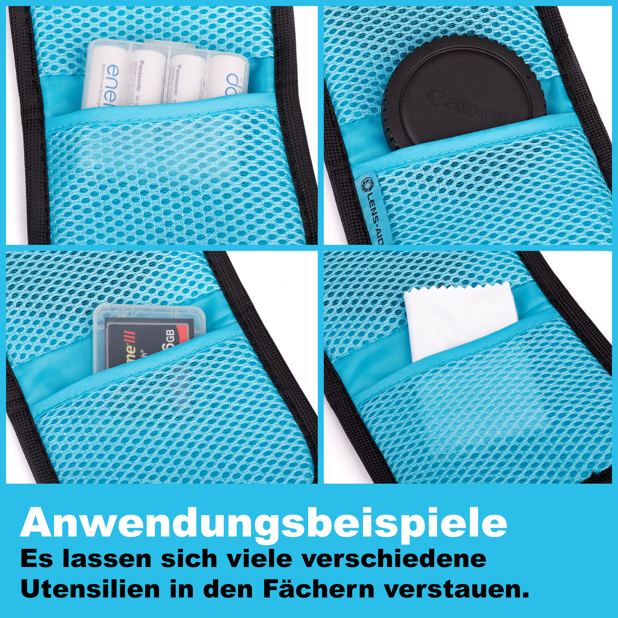 LENS-AID Filtertasche mit Filtertasche, Fächern, 3 Blau/Schwarz