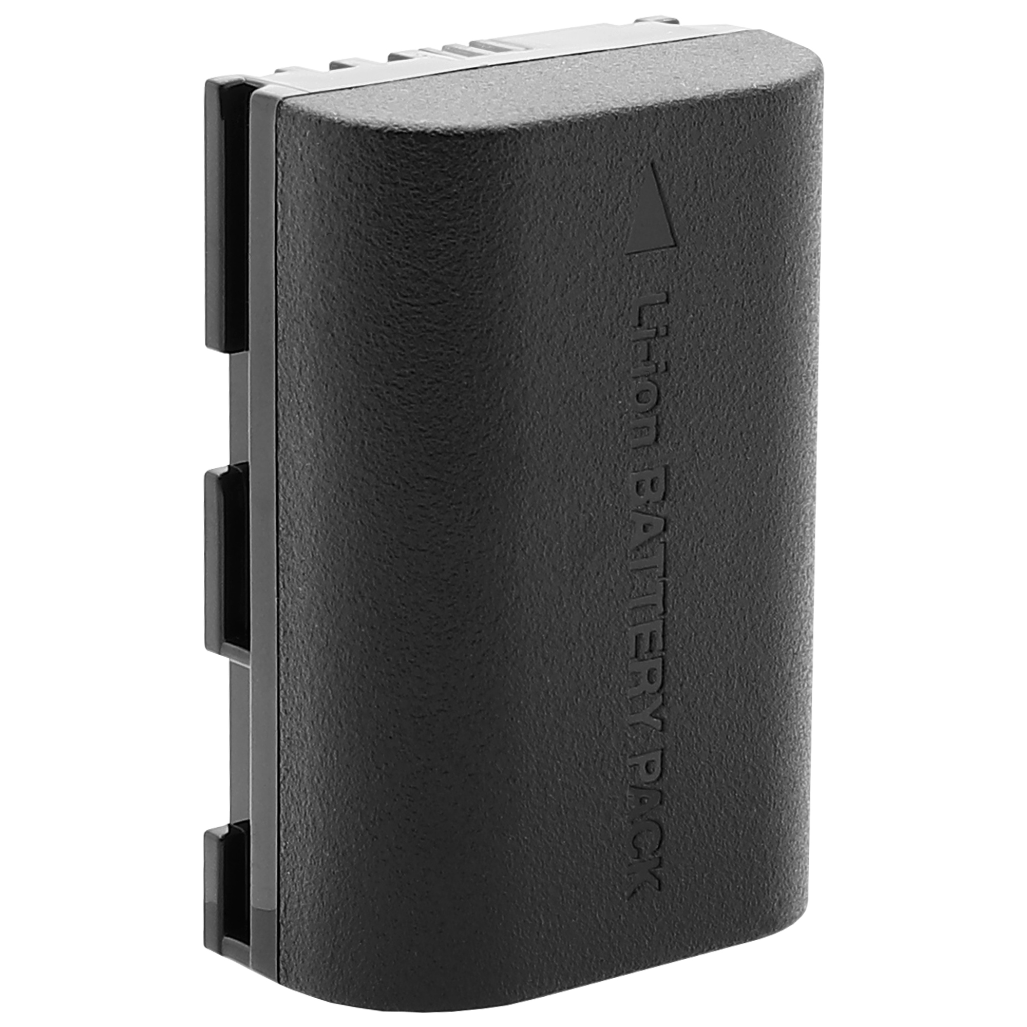 Schwarzer rechteckiger Akku, mit Text 'Li-ion Battery Pack' und einem Pfeil.