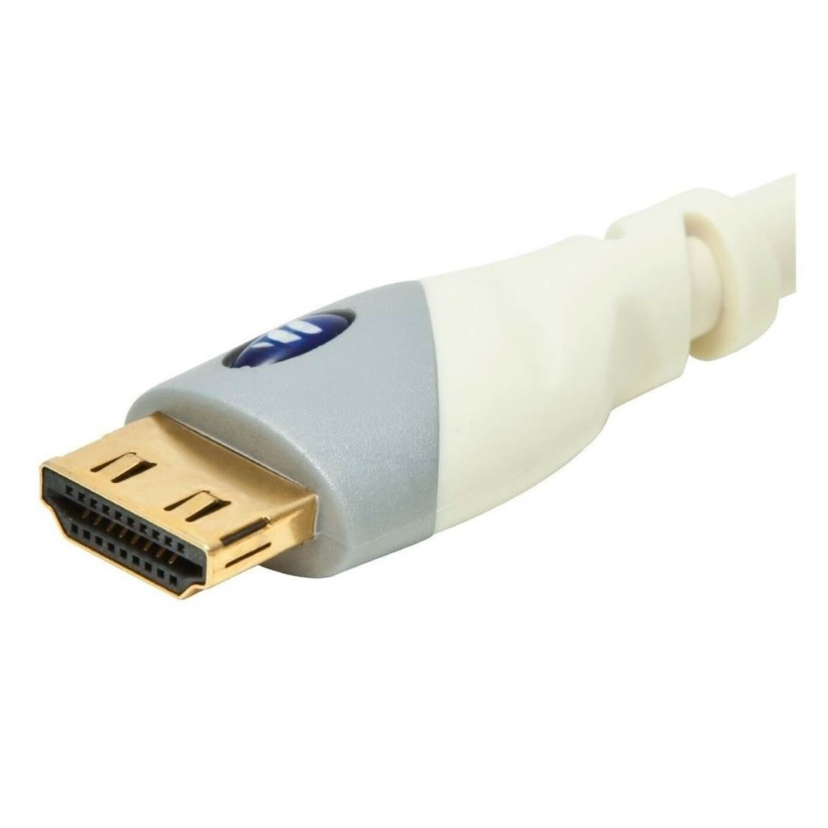 Nahaufnahme eines HDMI-Kabelanschlusses mit goldenen Pins.