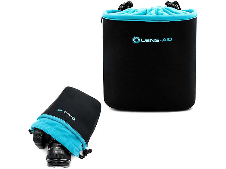 LENS-AID Neopren Kameratasche mit Fleece-Fütterung, Schwarz/Blau Kameraschutz