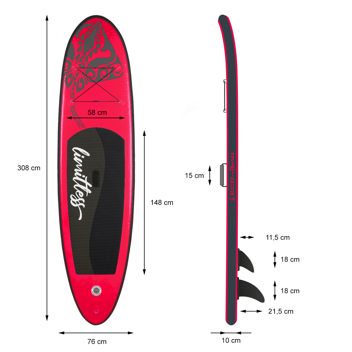 ECD-GERMANY Aufblasbares Stand Up Red Up Stand Board Paddle, Paddle