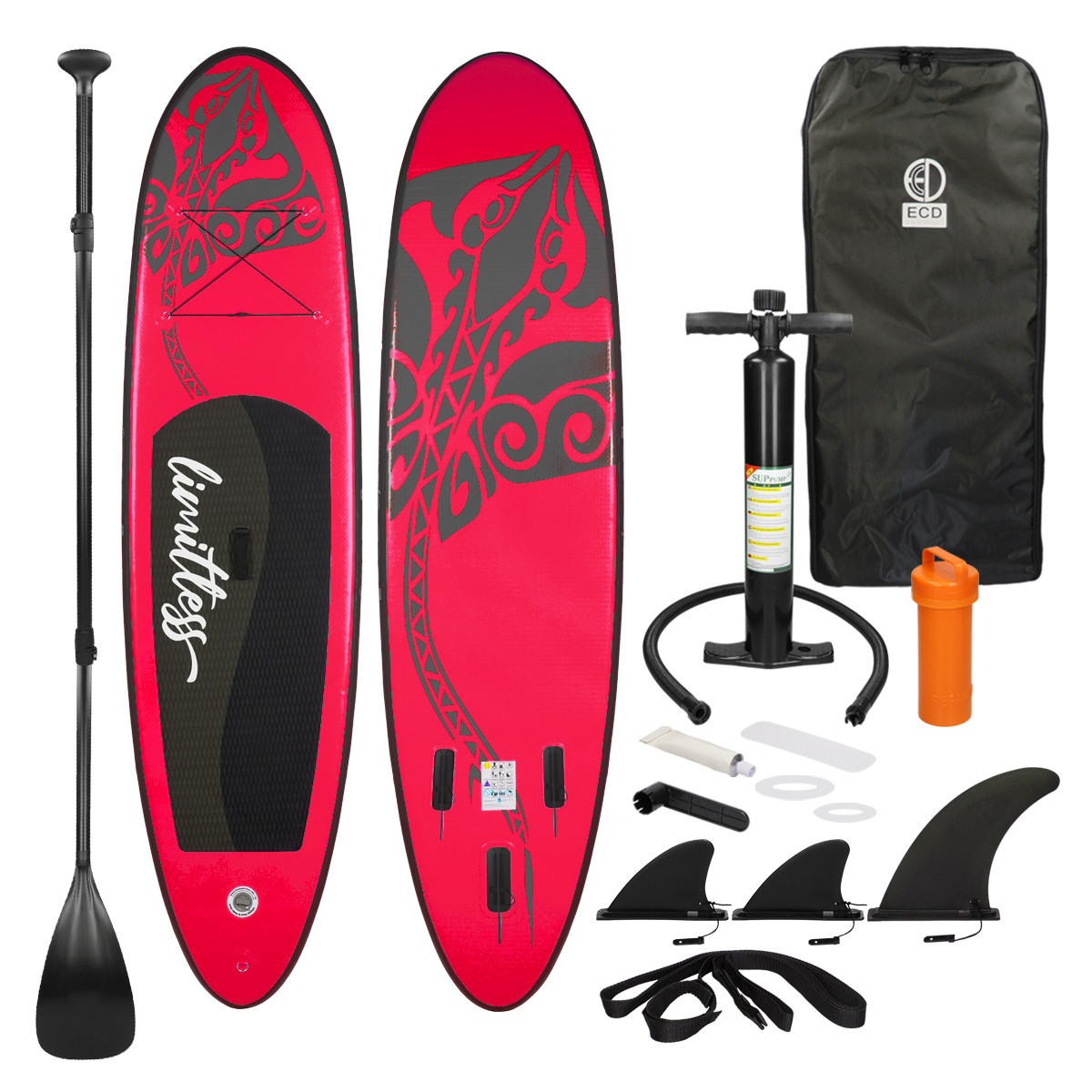 ECD-GERMANY Aufblasbares Paddle Red Paddle, Board Stand Up Stand Up