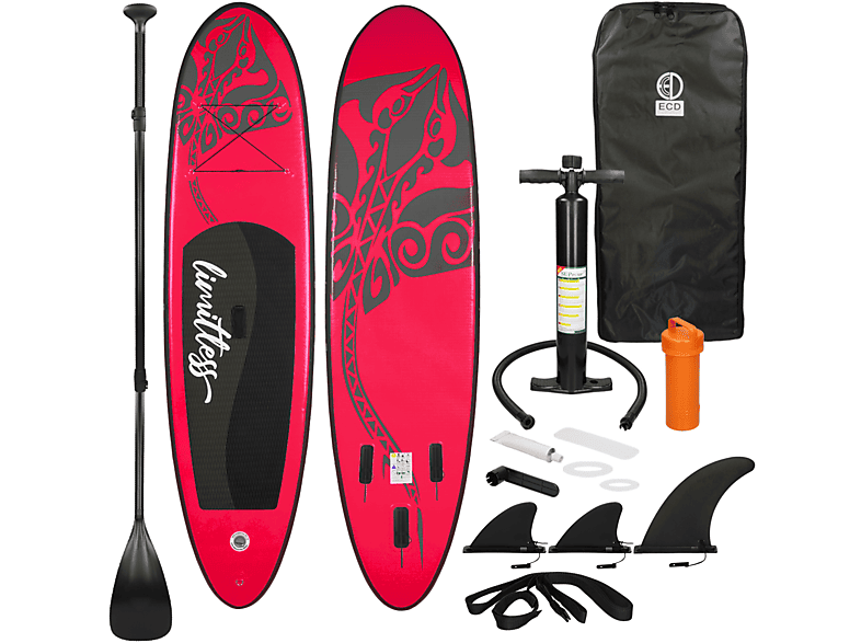 ECD-GERMANY Aufblasbares Paddle Red Paddle, Board Stand Up Stand Up