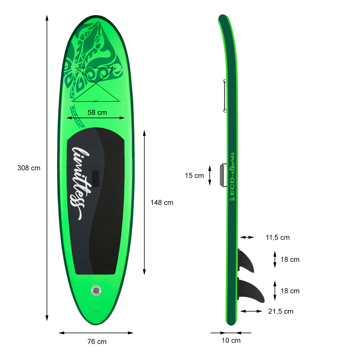 ECD-GERMANY Up Aufblasbares Stand Paddle, Board Stand Paddle Green Up