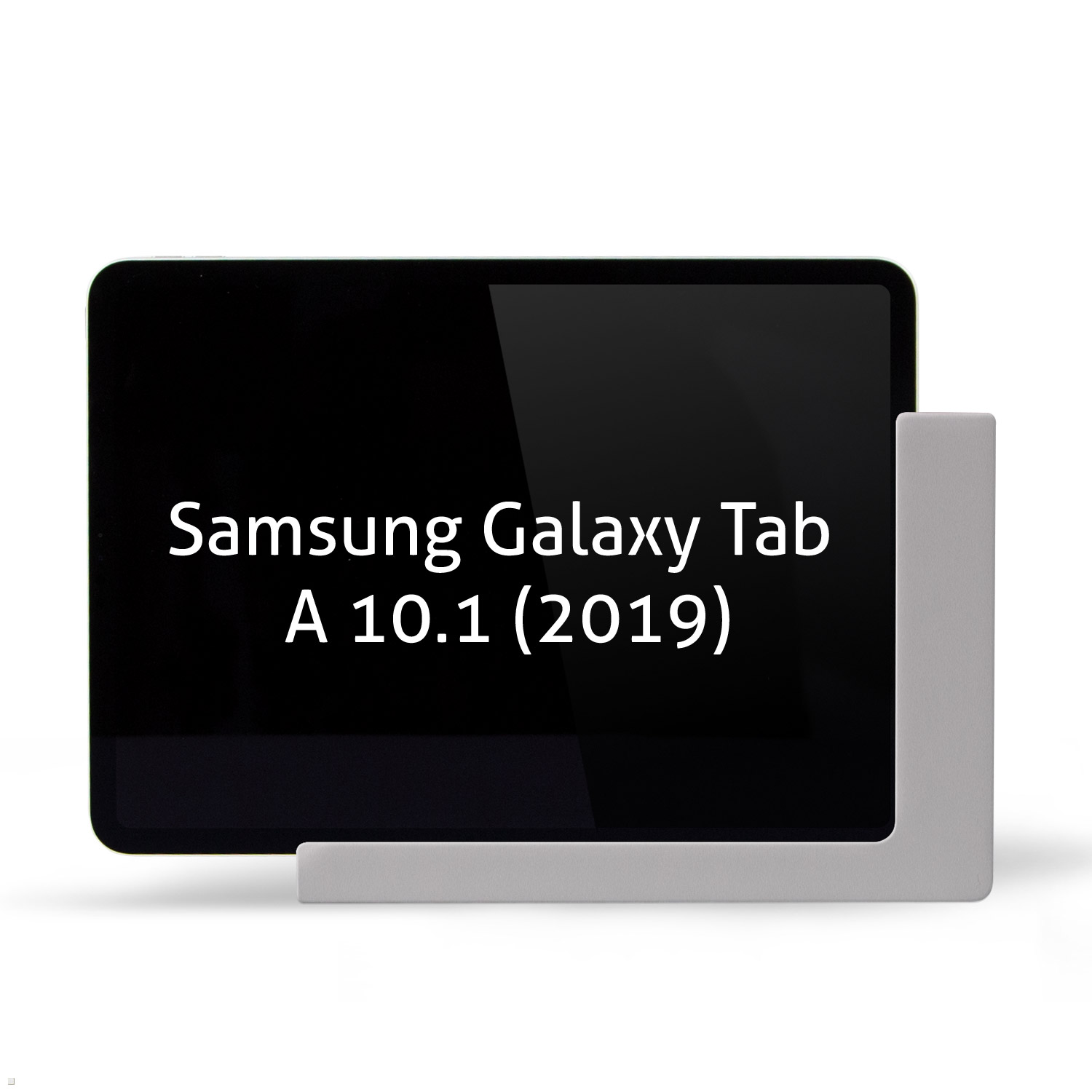 Tablet mit dem Text 'Samsung Galaxy Tab A 10.1 (2019)' auf dem Bildschirm, unterstützt von einem Ständer.