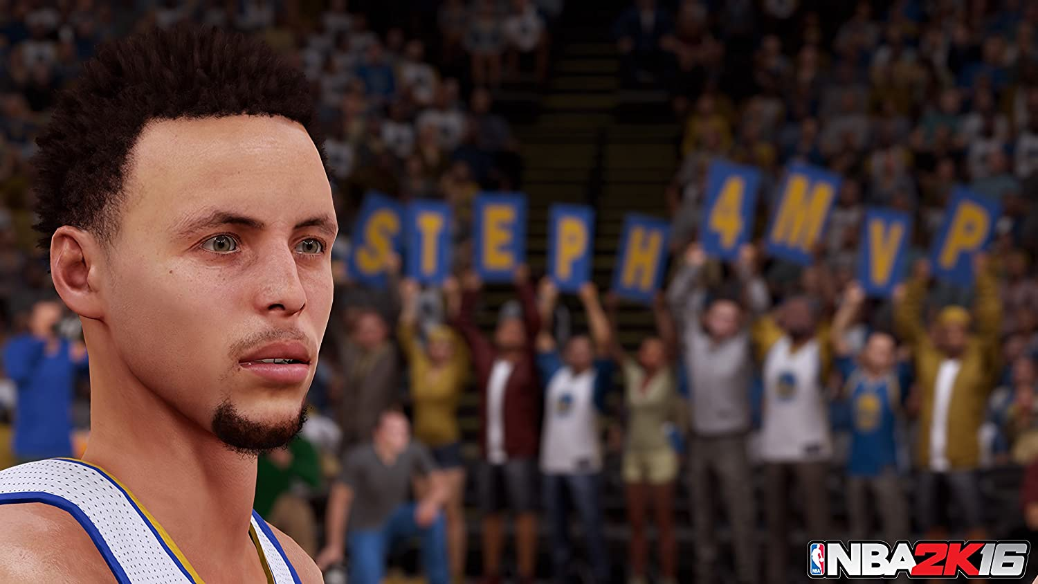Porträt von Stephen Curry bei einem Basketballspiel, konzentriert aussehend.