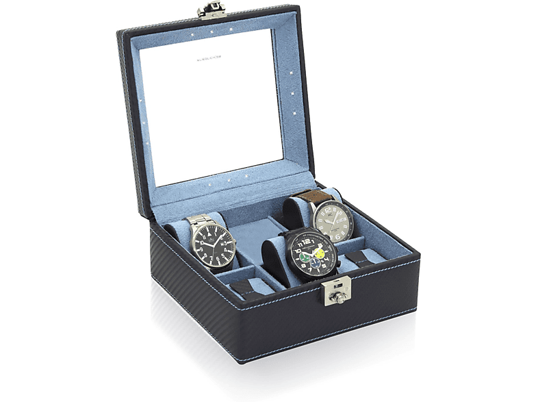 FRIEDRICH Uhrenkasten LED Carbon Uhrenbox Dunkelblau 