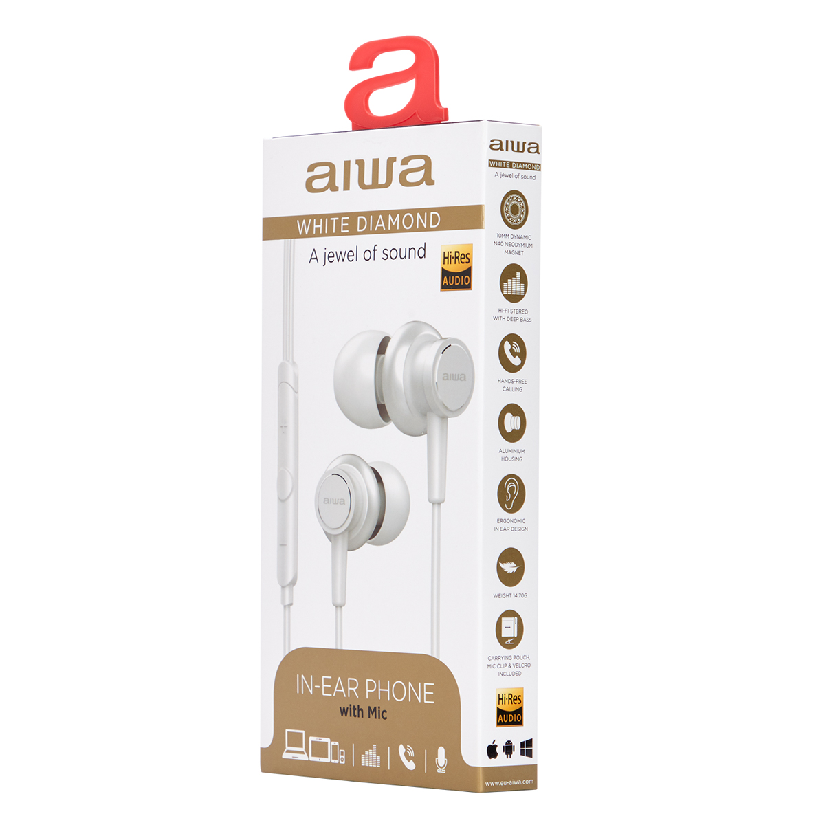 AIWA ESTM-500WT Diamond Hi-Res, Kopfhörer Weiß In-ear