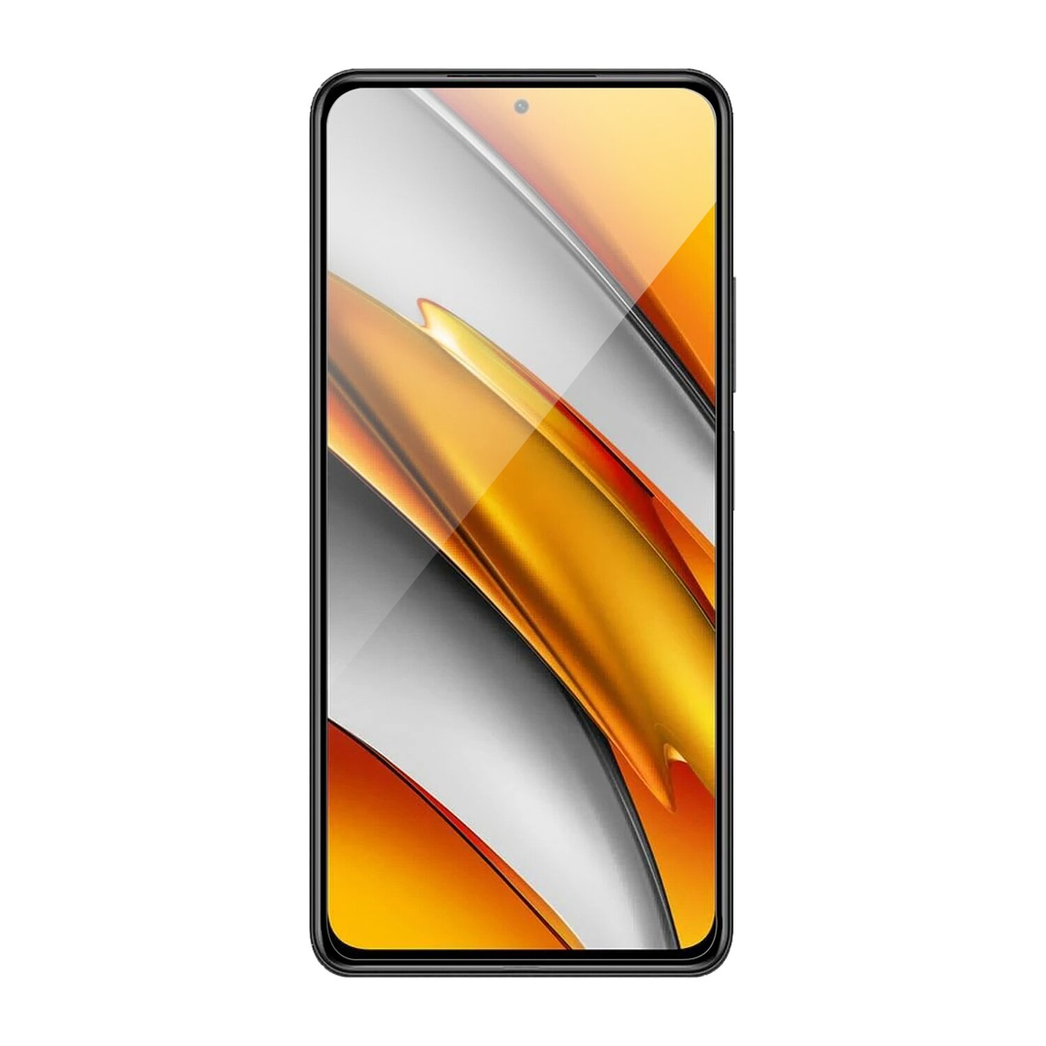 Ein schwarzes Smartphone mit Gold- und Silberverlauf auf dem Bildschirm, auf weißem Hintergrund.