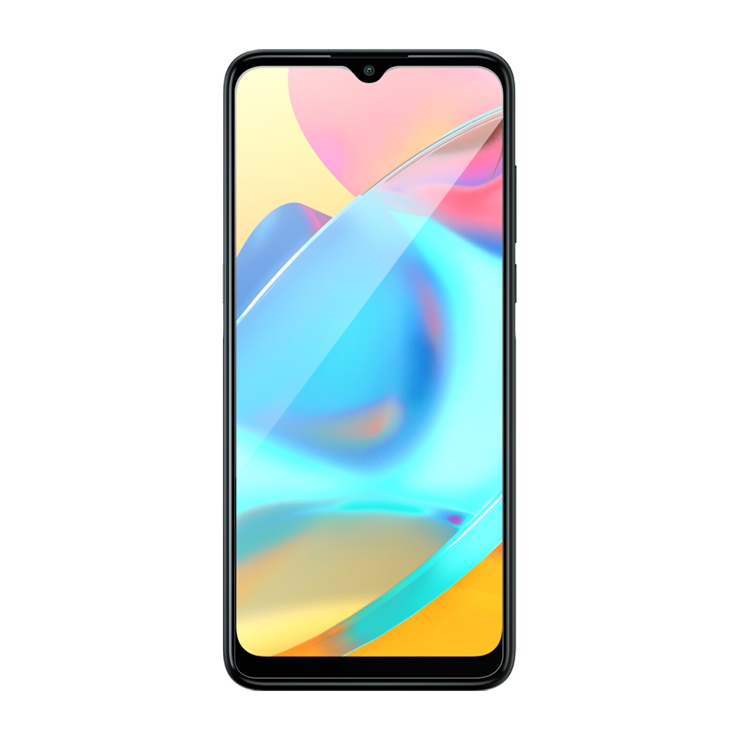 Ein schwarzes Smartphone mit farbenfrohem Bildschirm.