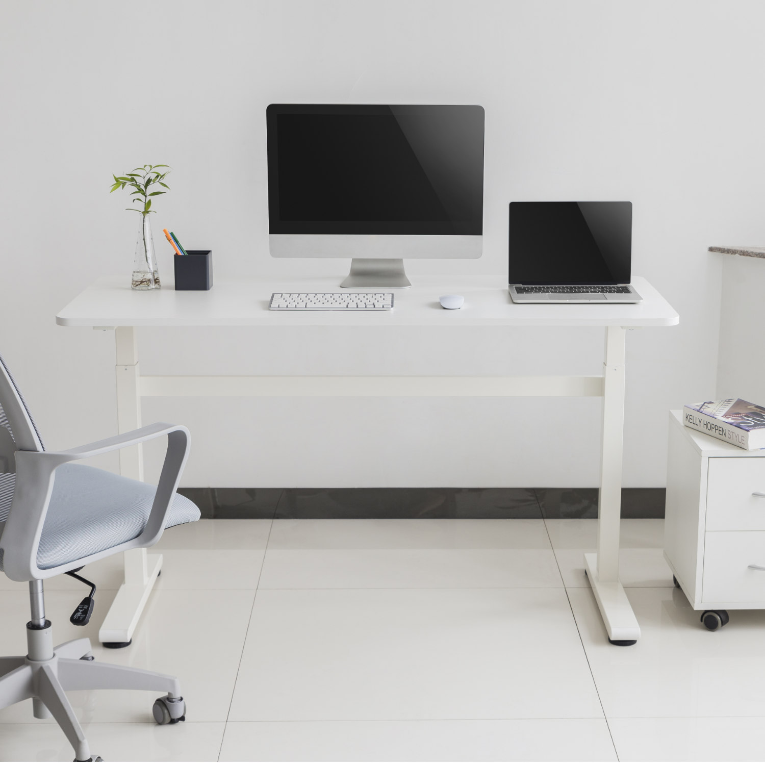 HOKO Höhenverstellbarer Bürotisch Schreibtisch mit Handkurbel