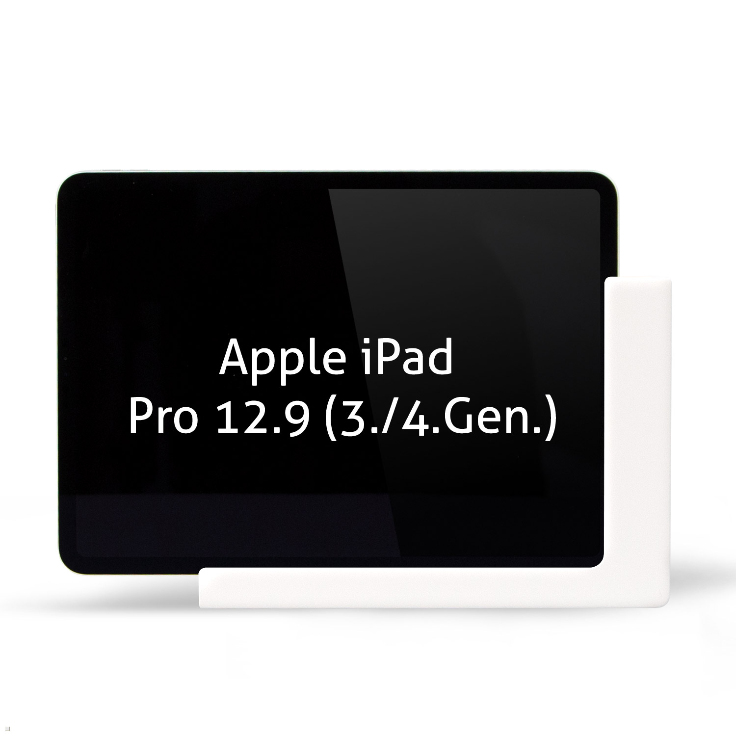 Apple iPad Pro 12.9 Bildschirm mit Text auf einem weißen Ständer.