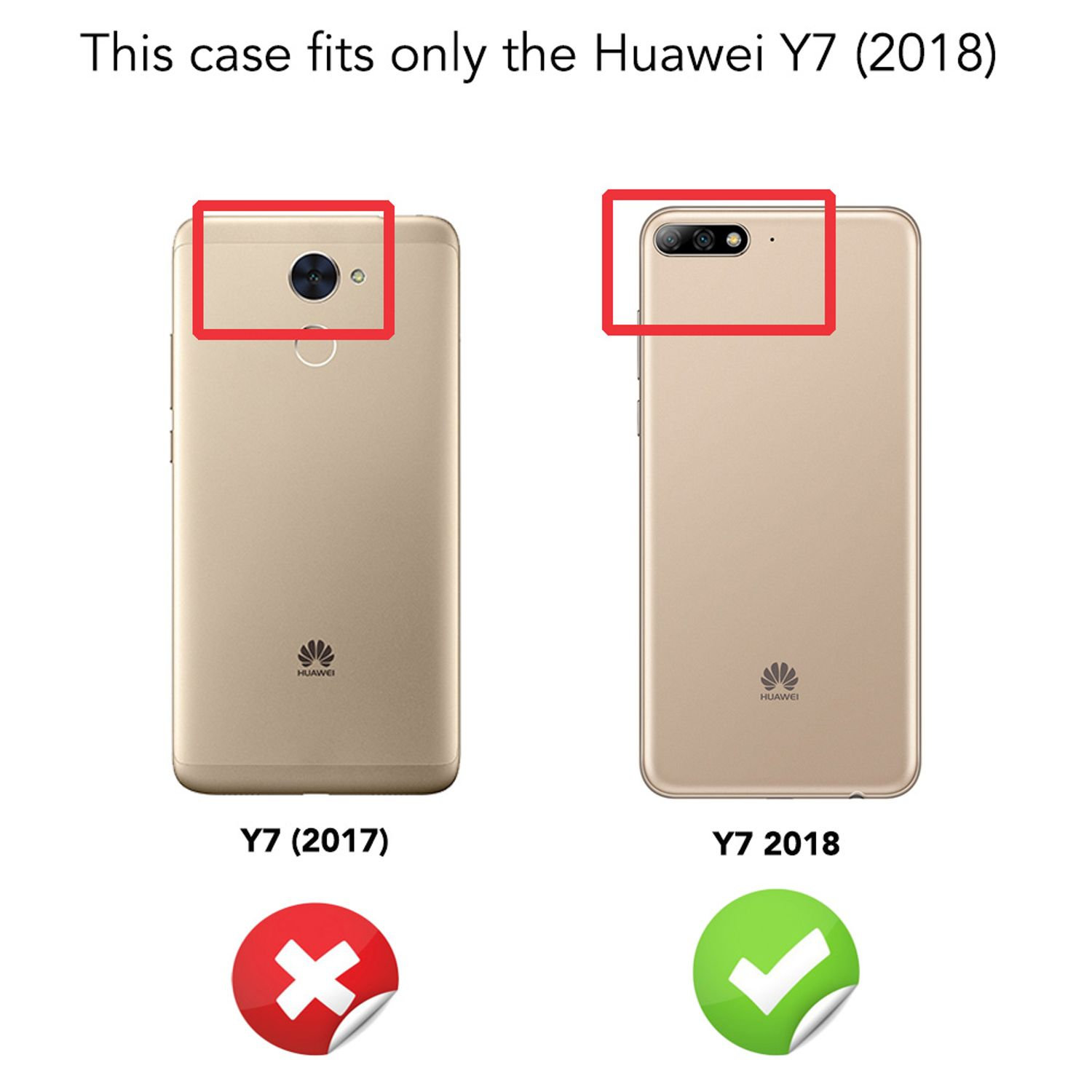 Vergleich von Huawei Y7 (2017) und Y7 (2018). Hülle passt nur für Y7 (2018).