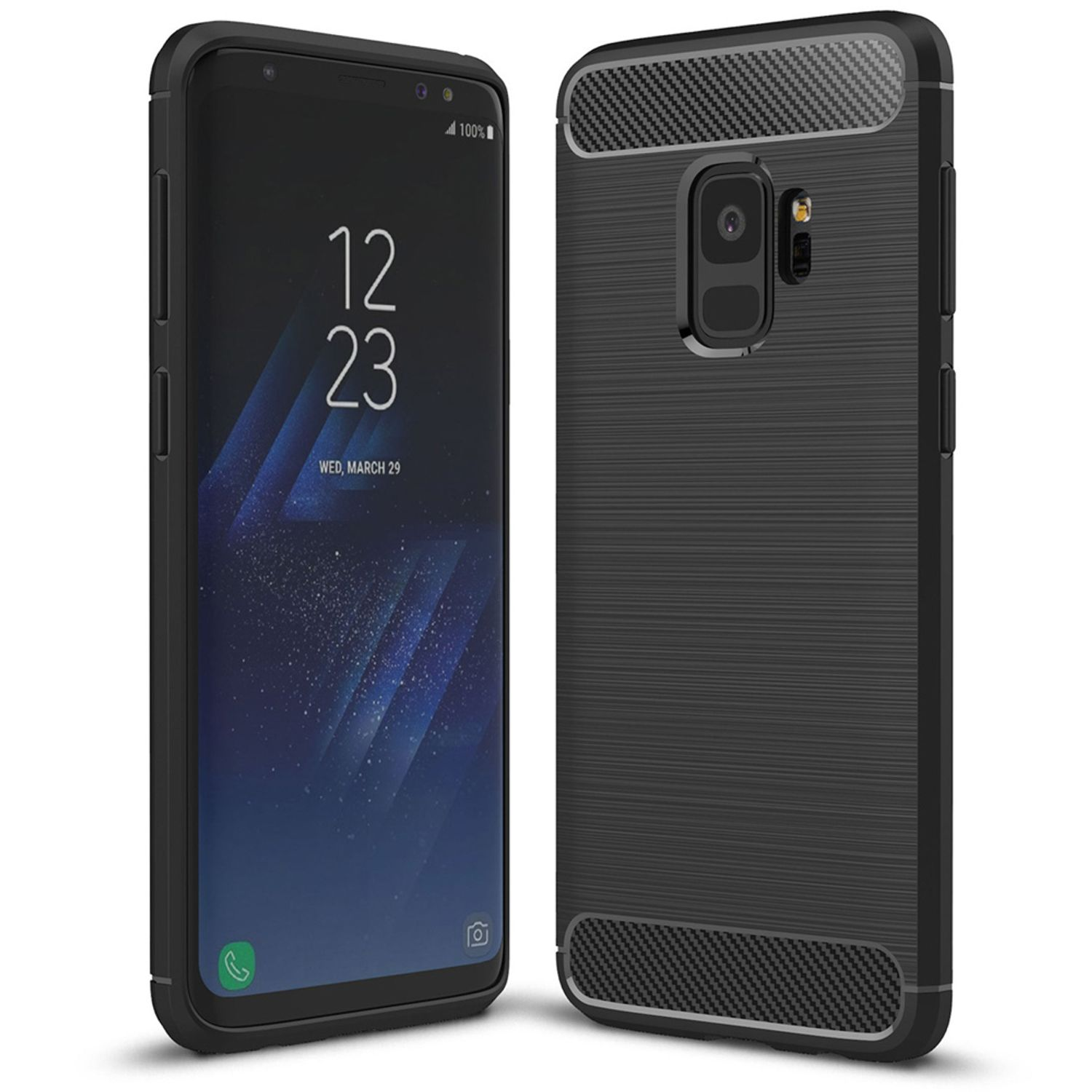 Silikon NALIA S9, Samsung, Hülle, Schwarz Carbon-Look Backcover, Galaxy