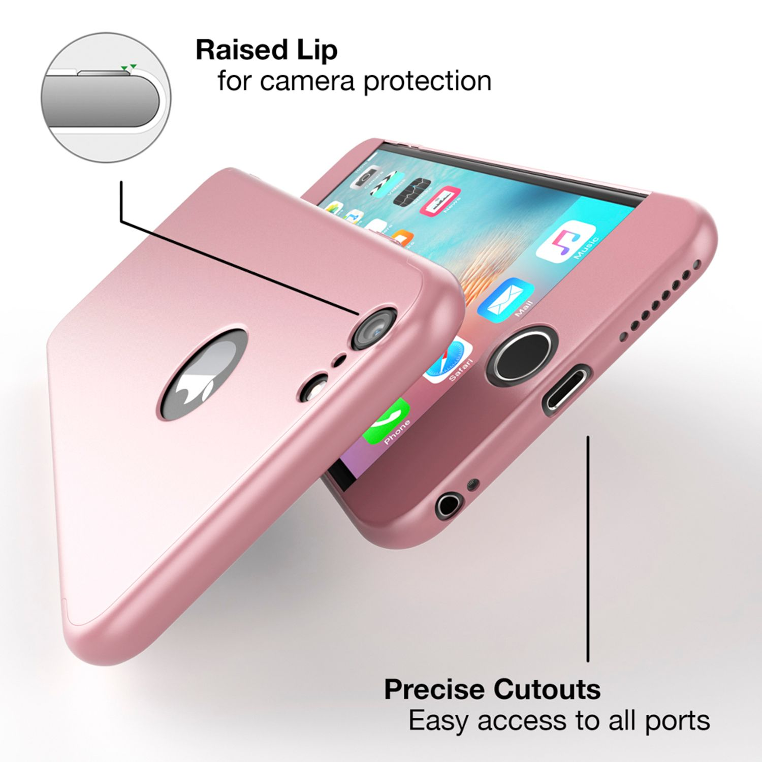 Rosa Handyhülle mit Telefon darin. Hülle hat Kameraausschnitt und ist offen.