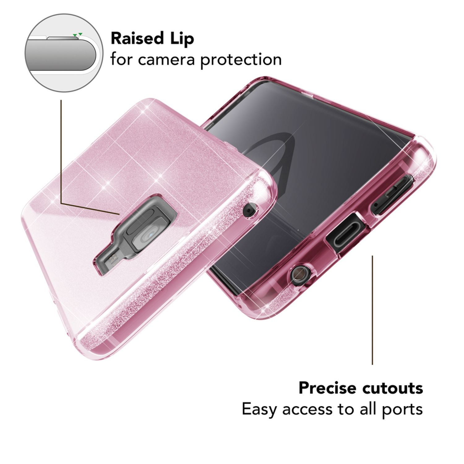 Galaxy Samsung, Glitzer S9, Backcover, Hülle, Pink NALIA