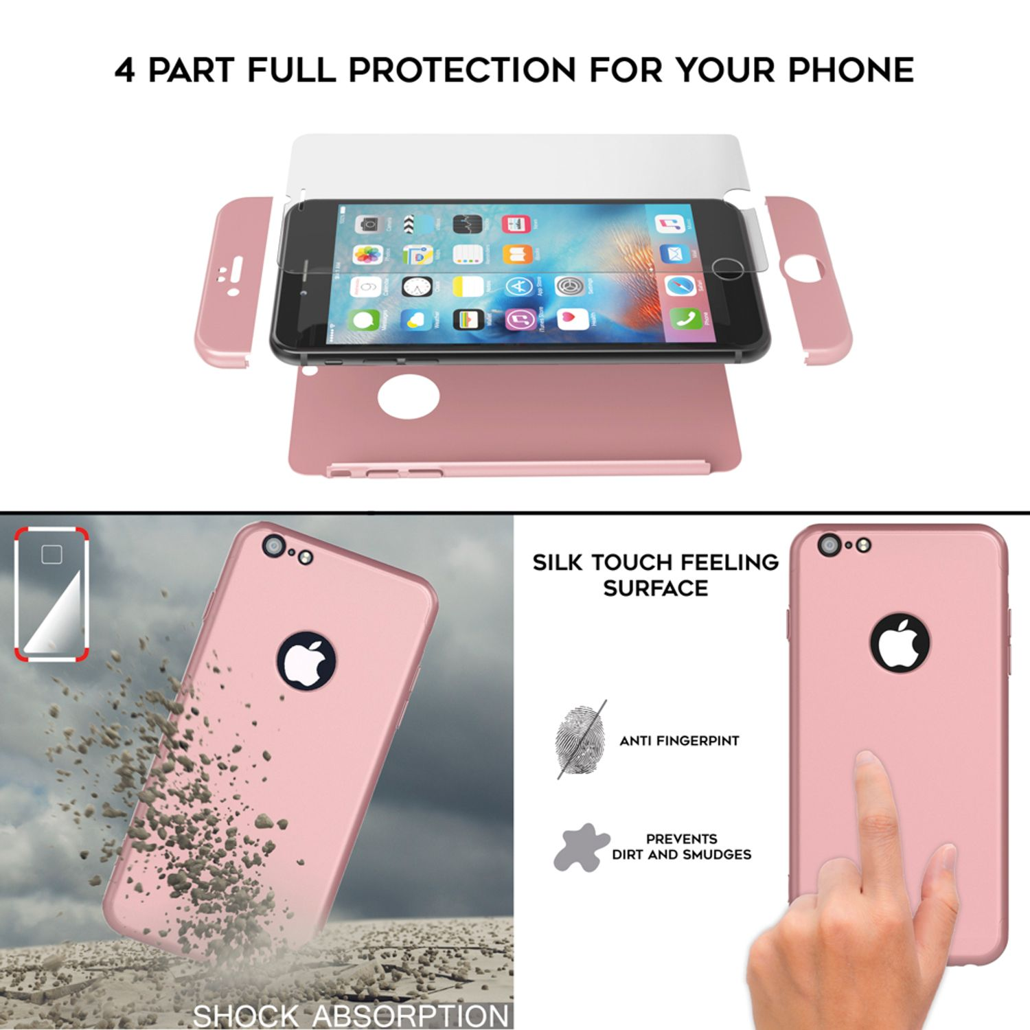 Rosafarbene Handyhülle mit einem Telefon, die Schutz und Funktionen hervorhebt.