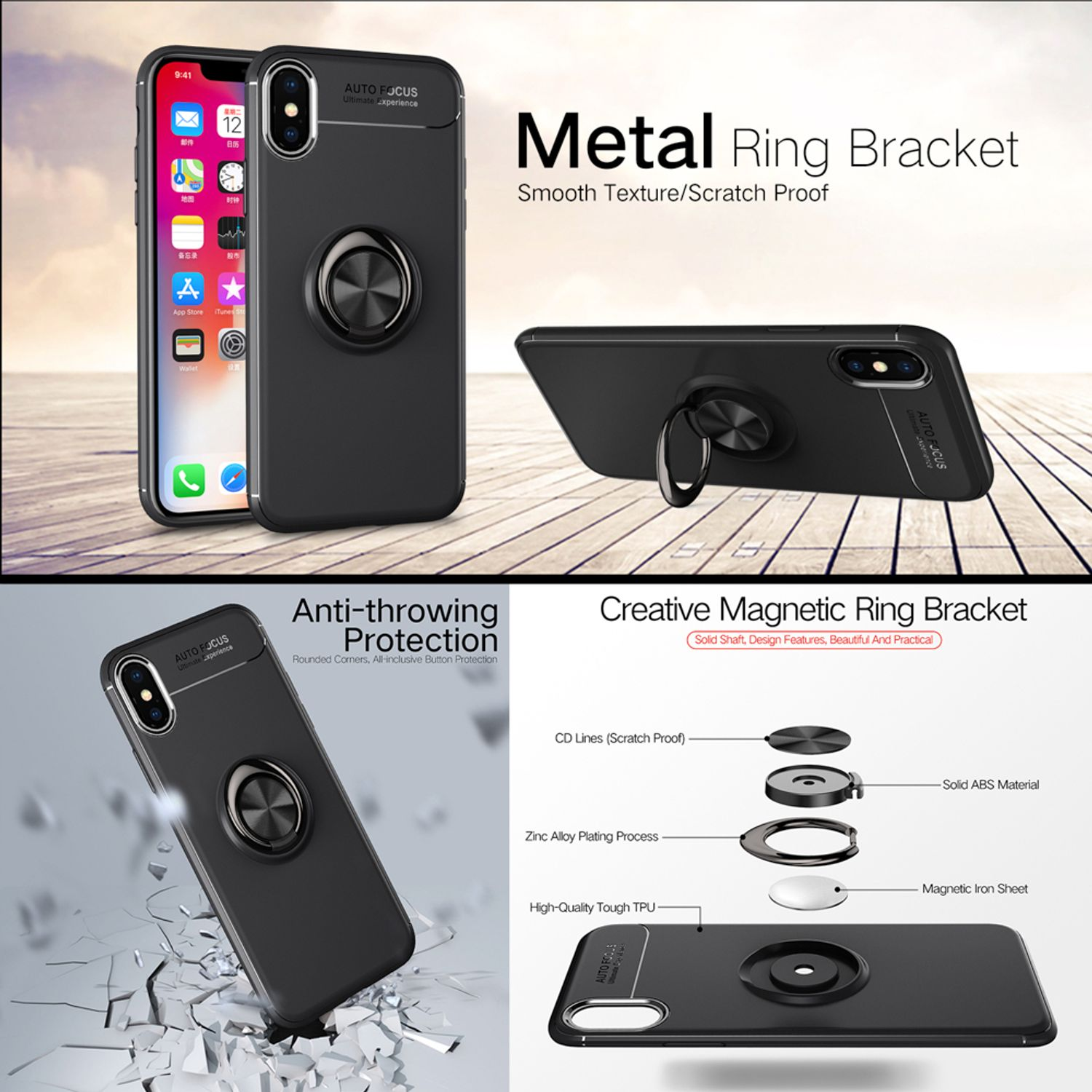 Apple, NALIA Silikon Matte Max, Backcover, XS Schwarz iPhone Ring Hülle,