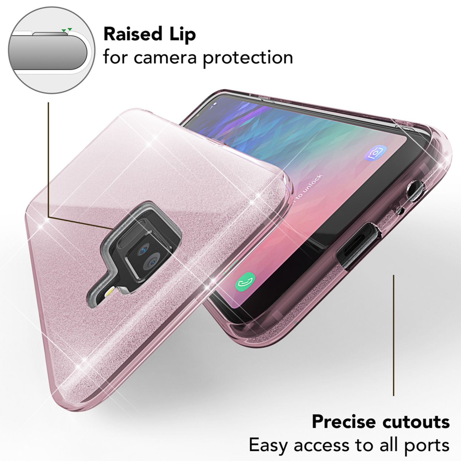 Backcover, Pink Samsung, A6 Glitzer NALIA Plus, Hülle, Galaxy