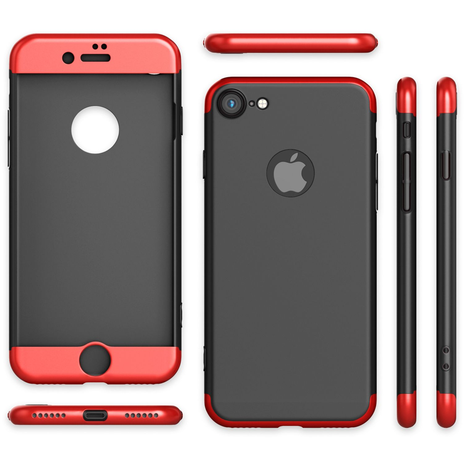 Rot Schwarz iPhone 7, Grad Apple, 360 NALIA Hülle, Backcover,