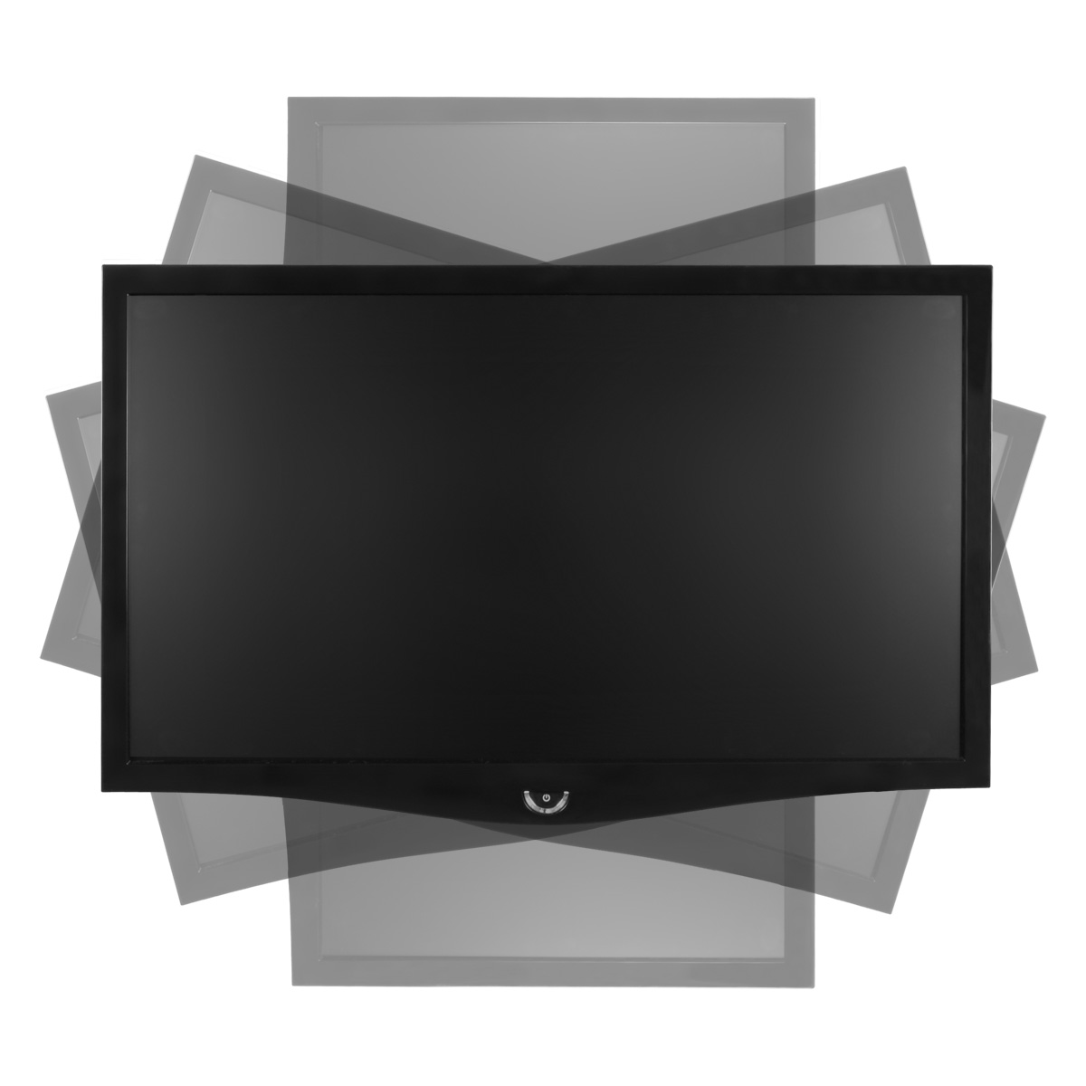 Ein schwarzer Fernseher mit mehreren unscharfen Bildern des Fernsehers darum herum. Der Bildschirm ist schwarz.