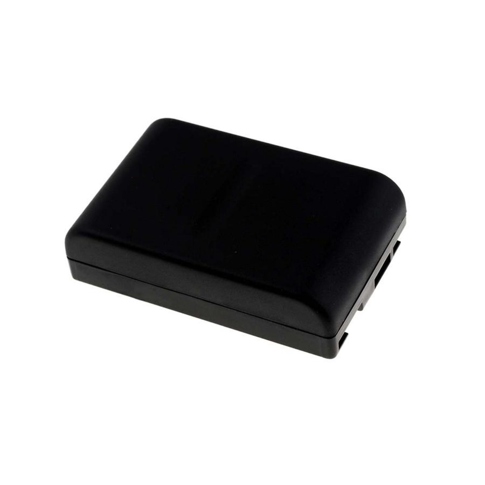 Una pequeña caja rectangular negra. La caja parece estar hecha de plástico y tiene una superficie lisa.