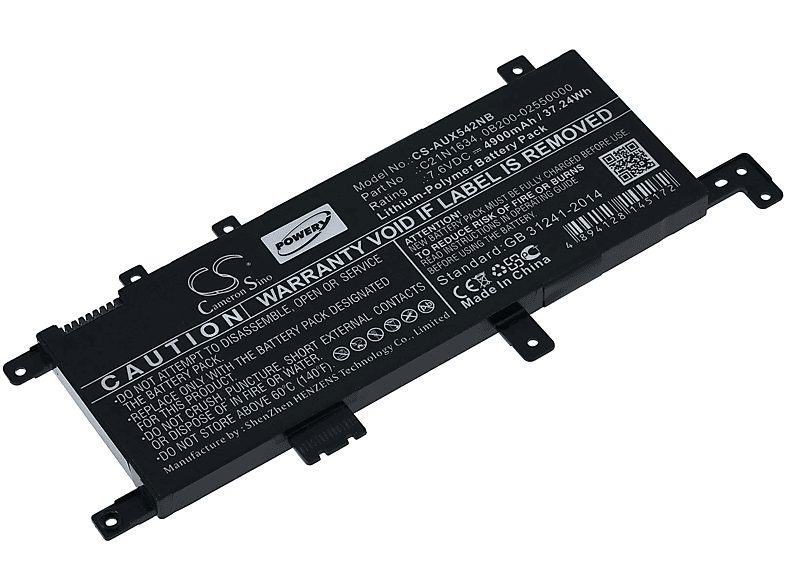 POWERY Akku für Asus R542UF-DM157T Li-Polymer Akku, 7.6 Volt, 4900mAh