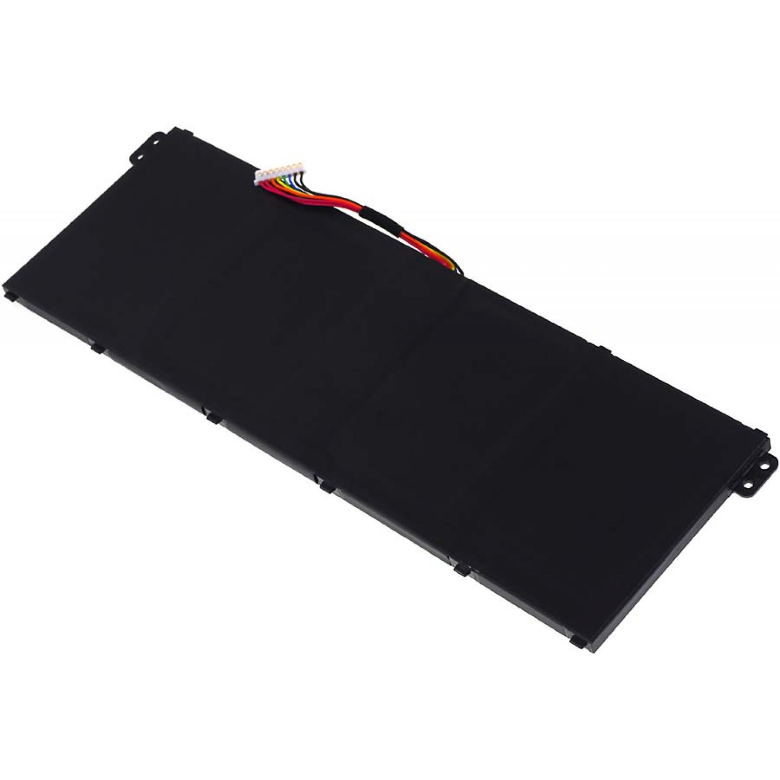 Ein schwarzer Laptop-Akku mit Drähten.