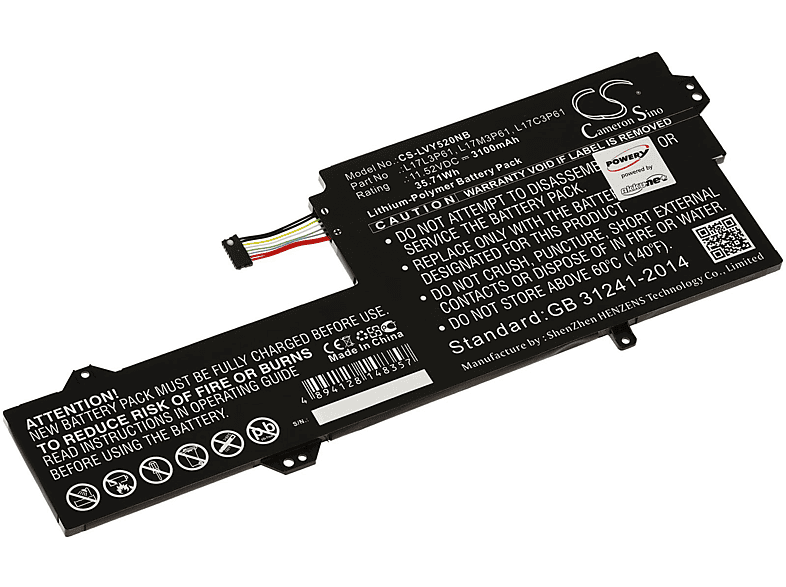 POWERY Akku für Lenovo Typ L17M3P61 Li-Polymer Akku, 11.52 Volt, 3100mAh