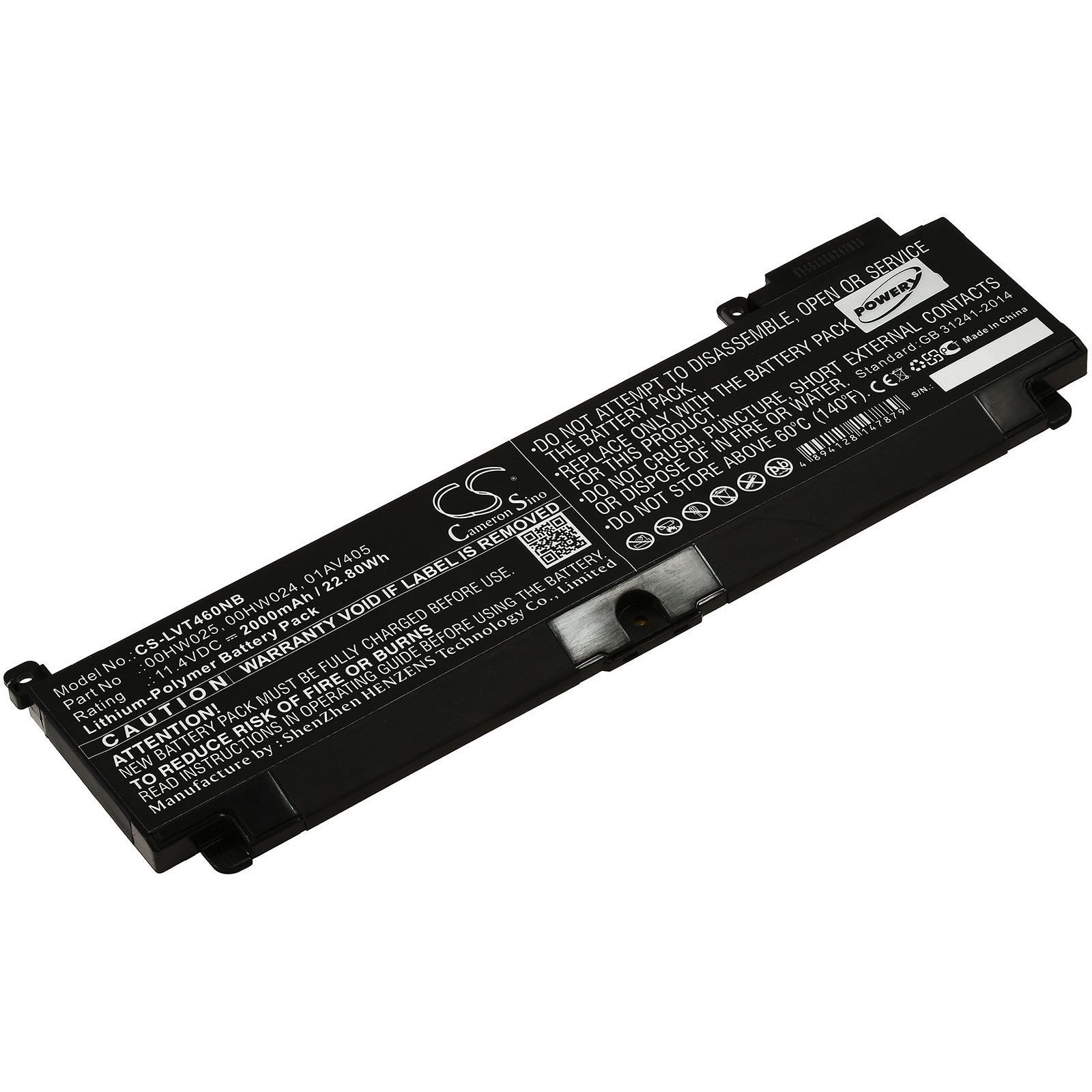 POWERY Akku für 01AV406 11.4 Typ Volt, Akku, Lenovo Li-Polymer 2310mAh