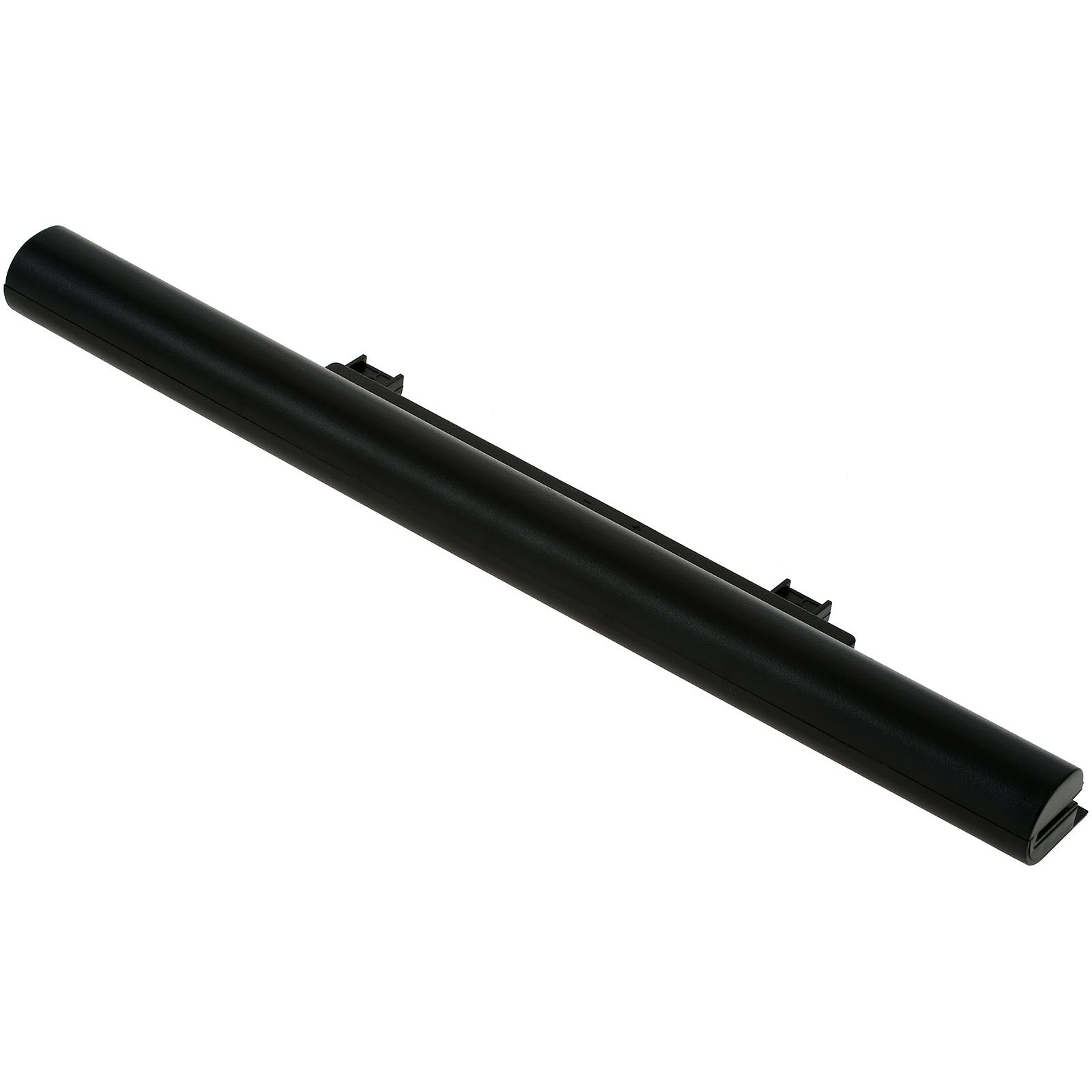 Schwarzer zylindrischer Laptop-Akku, schräge Ansicht, mit sichtbarem Oberteil.