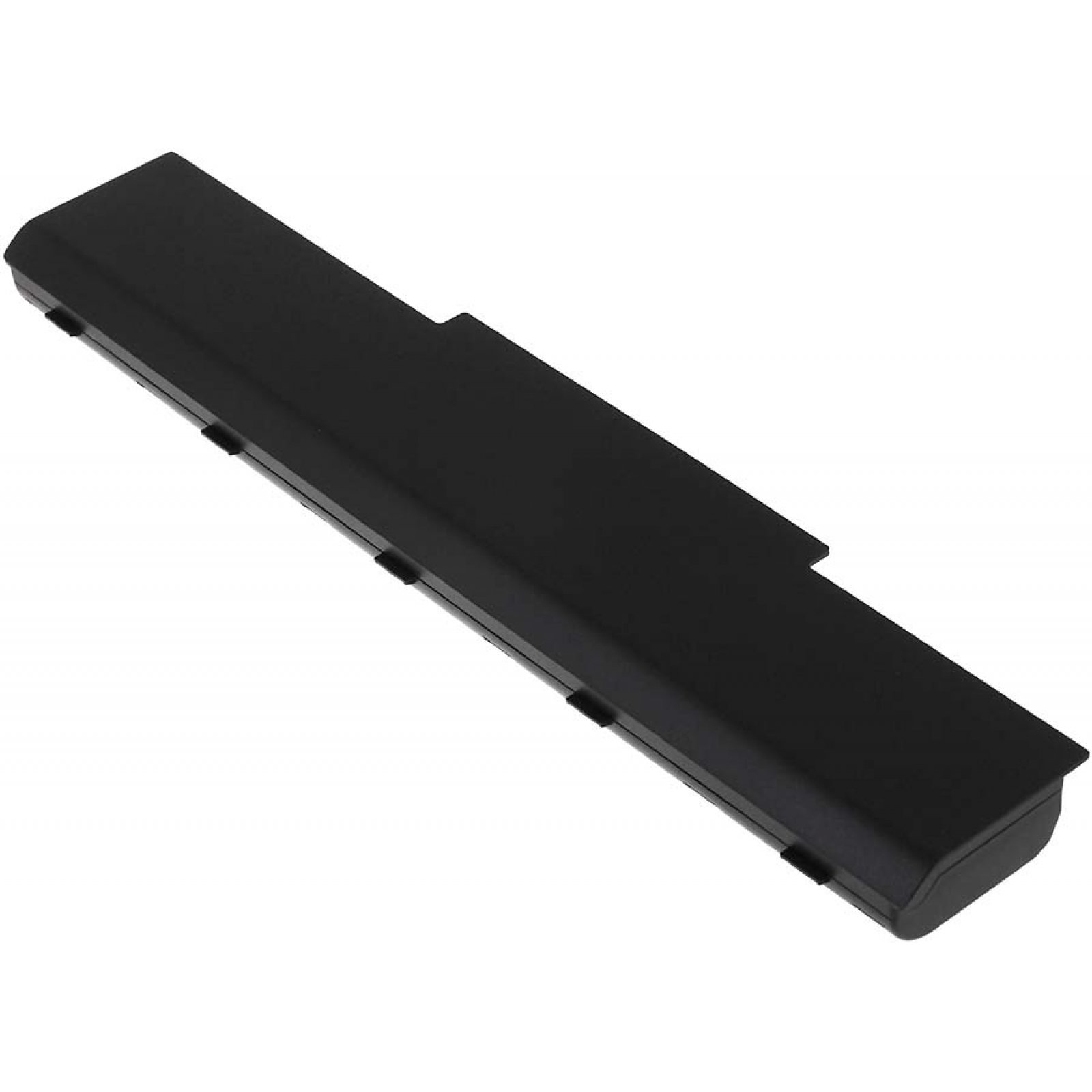 Una batería rectangular negra, en ángulo, con un diseño largo y plano.