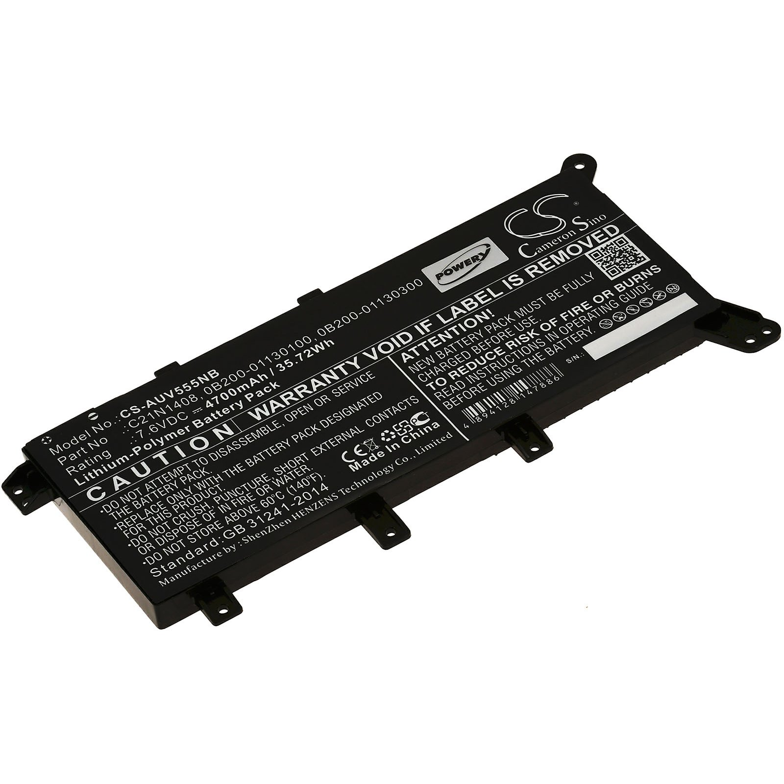 POWERY Asus Volt, Akku, für 4700mAh F554LA-XX2664T 7.6 Akku Li-Polymer