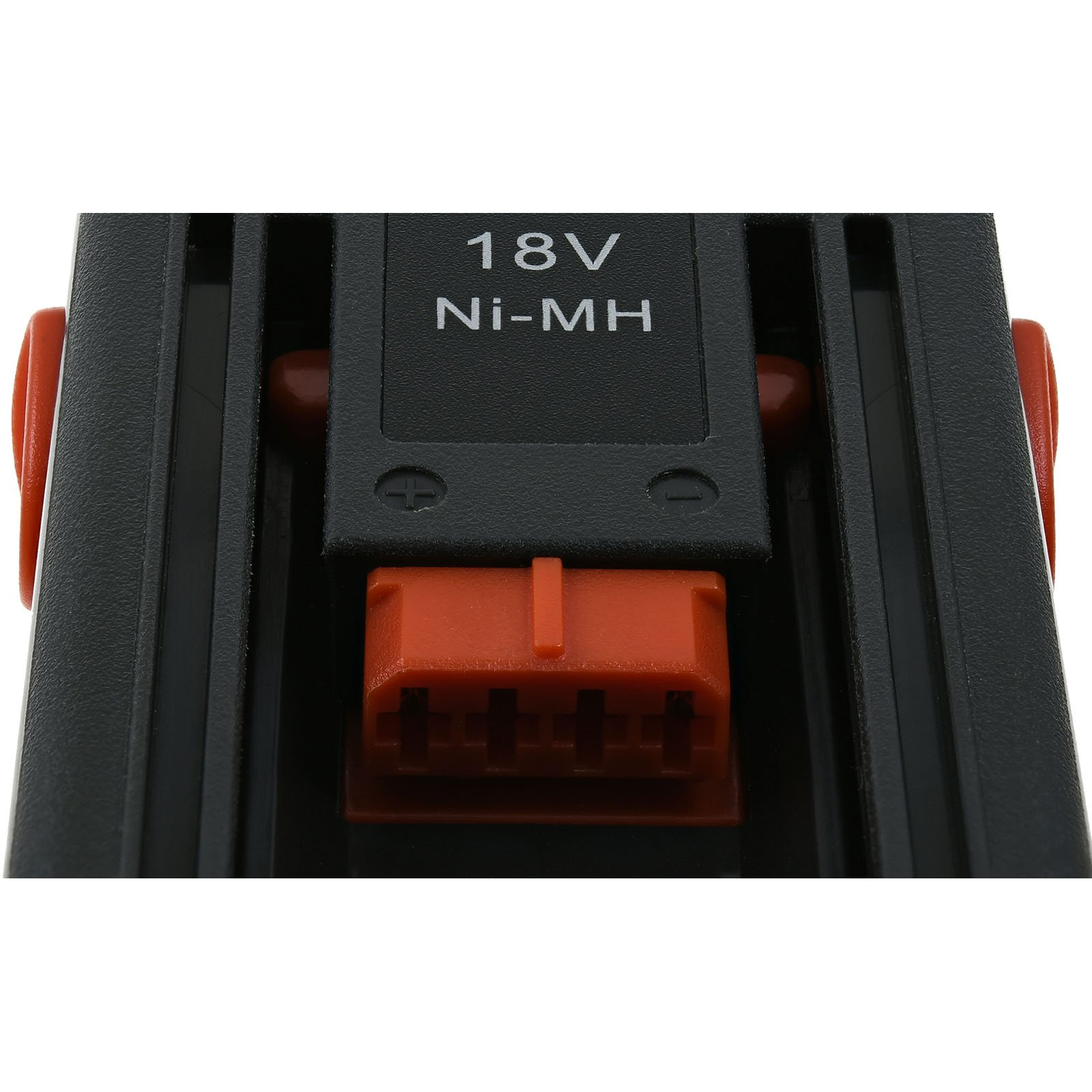 Paquete de batería negro con conector naranja y etiqueta 18V Ni-MH.