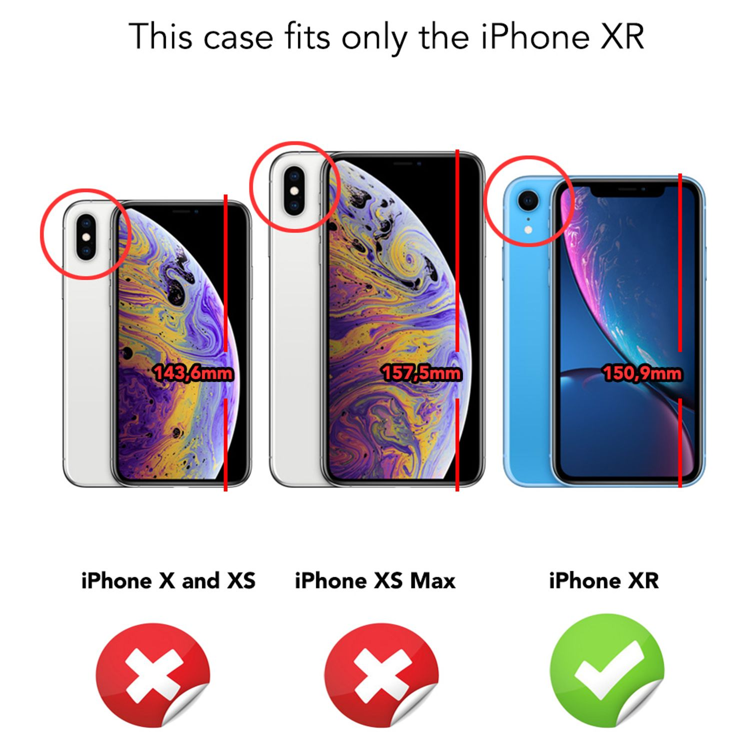 iPhone XR-Hüllen-Kompatibilität. iPhone X und XS sind inkompatibel.