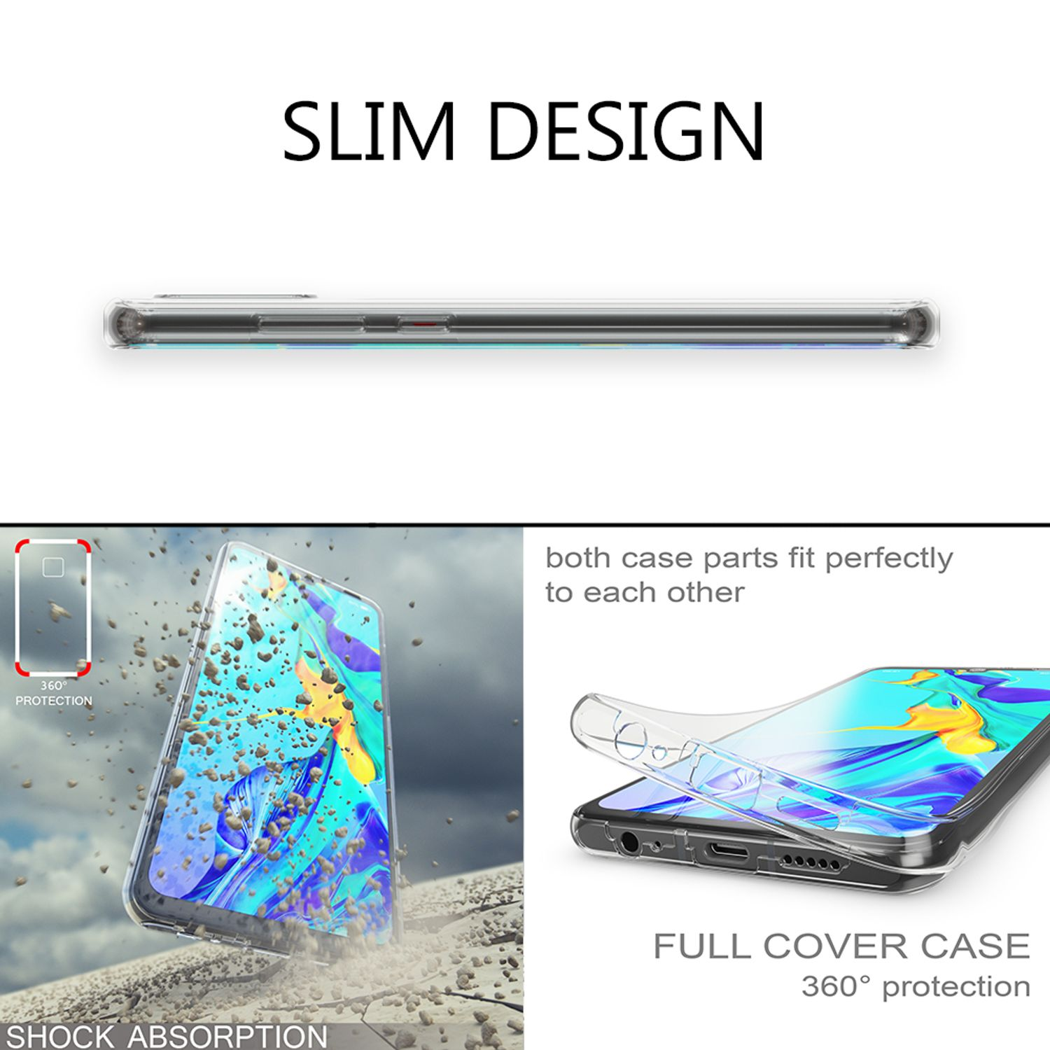 NALIA Klare 360 Grad Silikon P30, Huawei, Hülle, Transparent Backcover