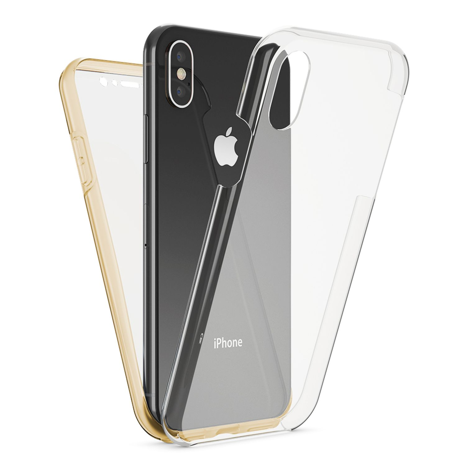 NALIA Klare 360 Grad Hülle, Gold iPhone Apple, X iPhone XS, Backcover