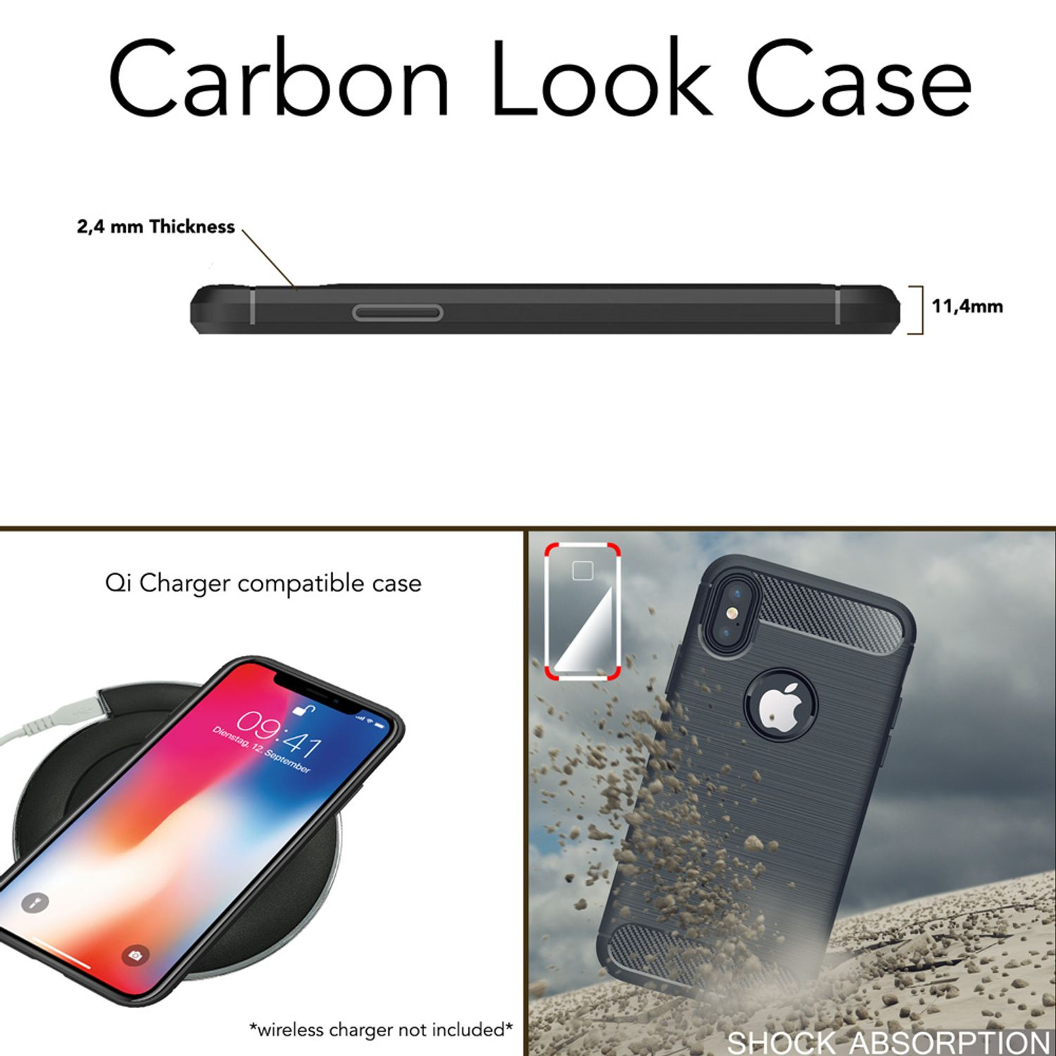 NALIA Carbon-Look Silikon Hülle, XS Apple, Max, iPhone Schwarz Backcover