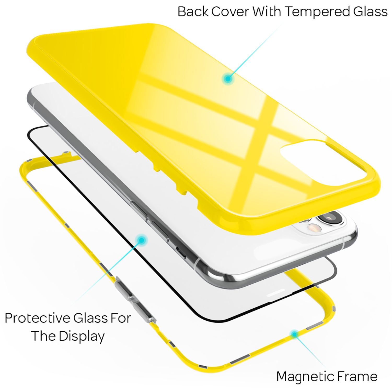NALIA 360 Grad Hartglas Hülle, 11 Apple, Pro Gelb Max, Backcover, iPhone