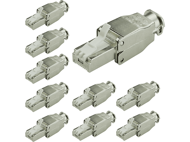 RJ45 für geschirmt Netzwerkstecker Cat AIXONTEC Silber x 7 Stecker, 10 Verlegekabel,