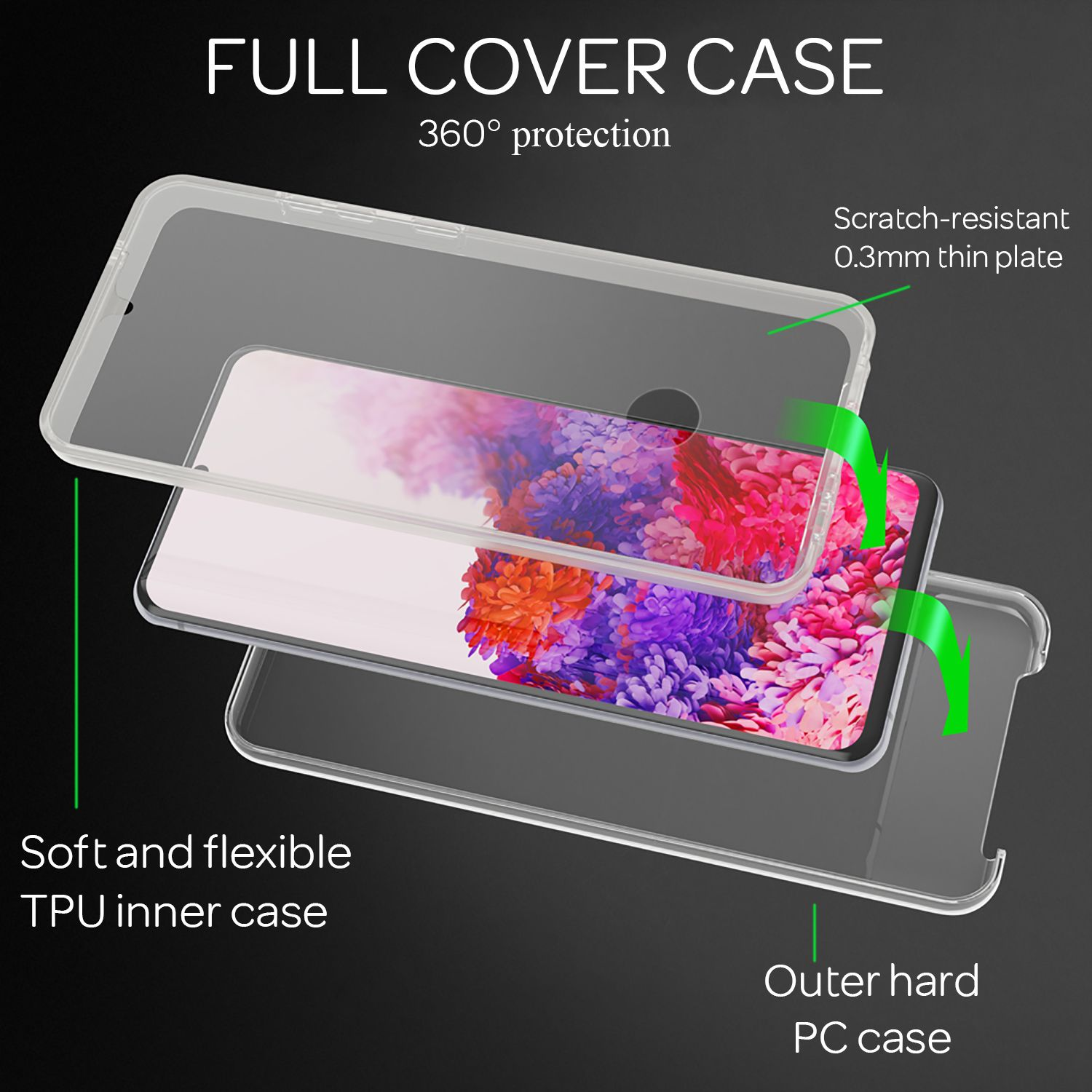 Handyhülle mit Schichten. Weiche TPU-Innenseite, äußere PC-Hülle, 360-Grad-Schutz.
