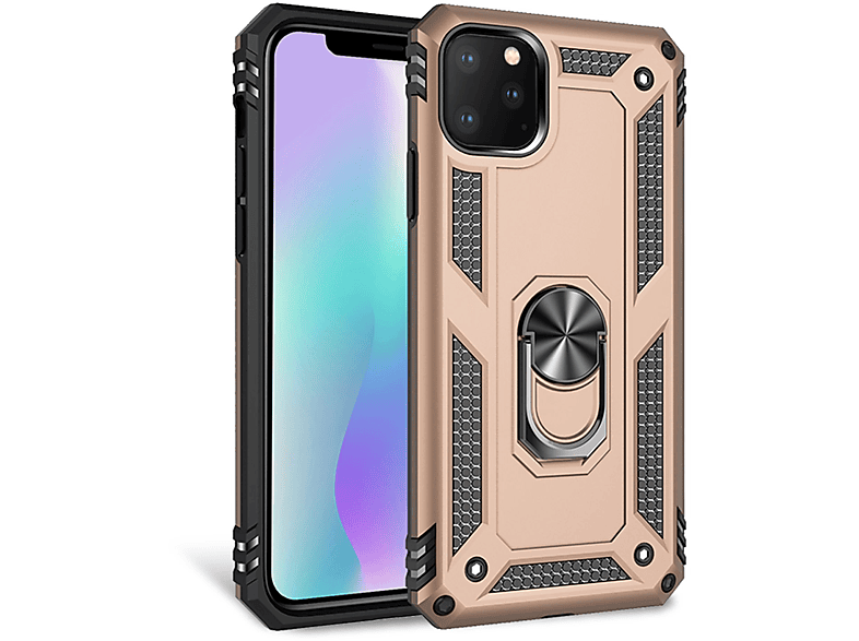 NALIA Stoßfeste Military-Style Ring Hülle, Backcover, Apple, iPhone 11 Pro Max, Gold